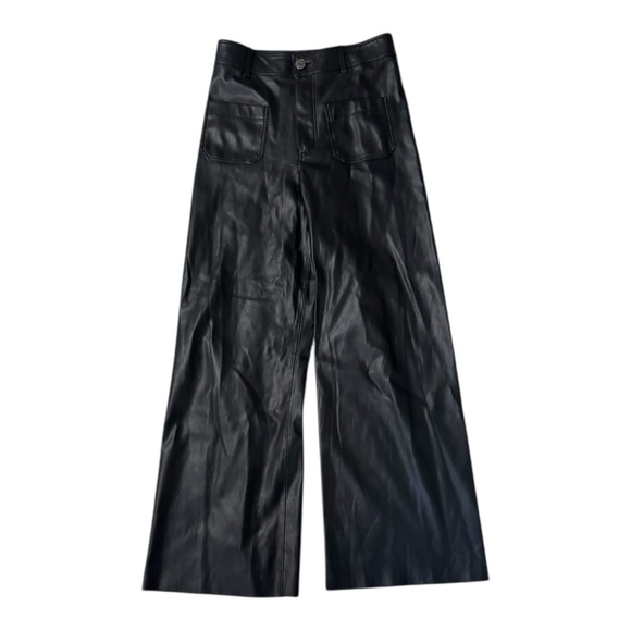 ZARA The Patch Pockets Marine Straight Faux Leather Pants BLACK 4 Ankle Crop - Picture 13 of 15